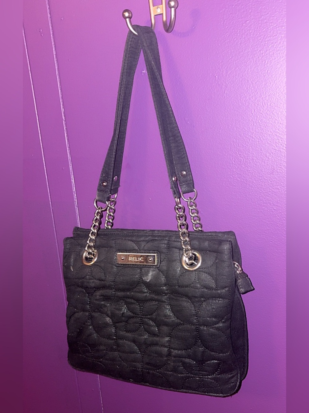 Relic Black Quilted Shoulder Bag Chain Strap Purse